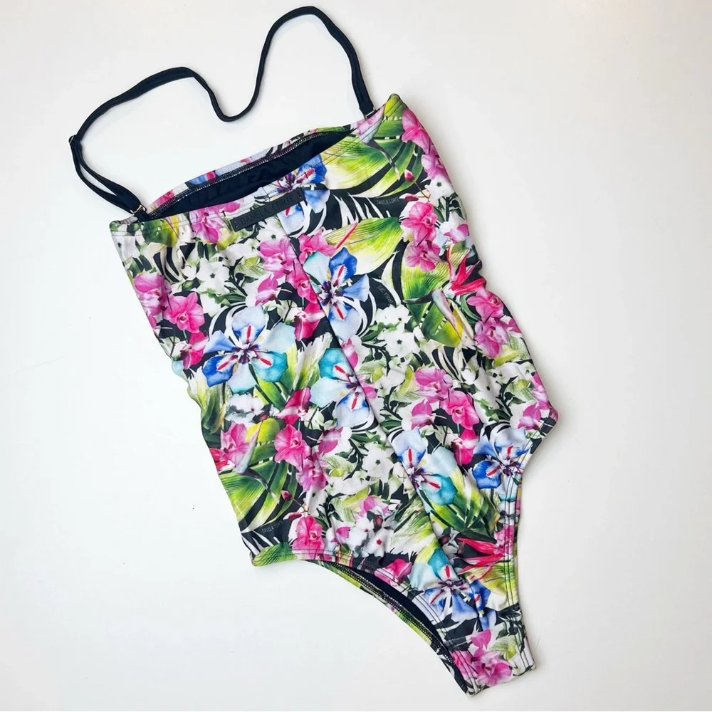 •DANIELA CORTE• Floral One‎ Piece Ruched Strapless Cheeky Swimsuit Size XS